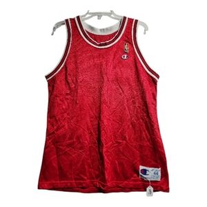 NBA Tank Vintage sz44 round neck red mesh knit stripe trim blokecore vintage